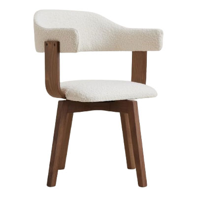 white boucle swivel desk chair