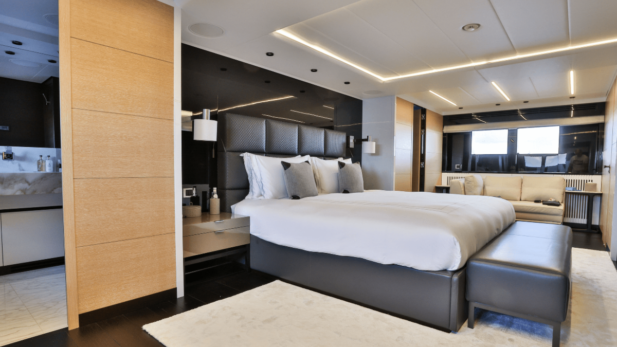 The interior of a bedroom on a superyacht decked out with Genelec audio solutions.