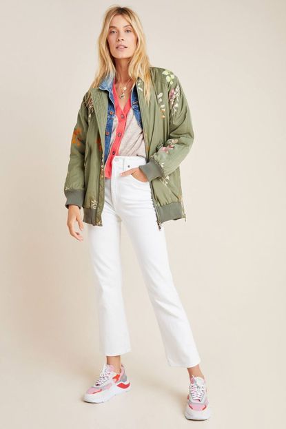 Anthropologie Ainsley Embroidered Bomber Jacket