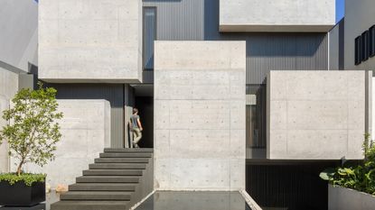 the concrete facade of the cubist house Casa Ailes in Mexico City Jaime Guzmán Creative Group