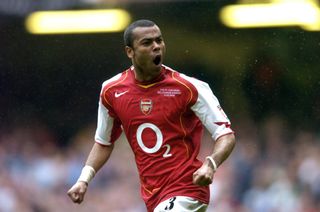 Ashley Cole celebrates after scoring his penalty in Arsenal's shootout win over Manchester United in the 2005 FA Cup final