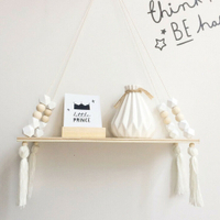 Wooden Nordic Style Hanging Tassel Bead Storage Wall Mounted Shelf Kids Bedroom | £10.19 at eBay