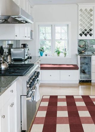 picture of red rug in kitchen