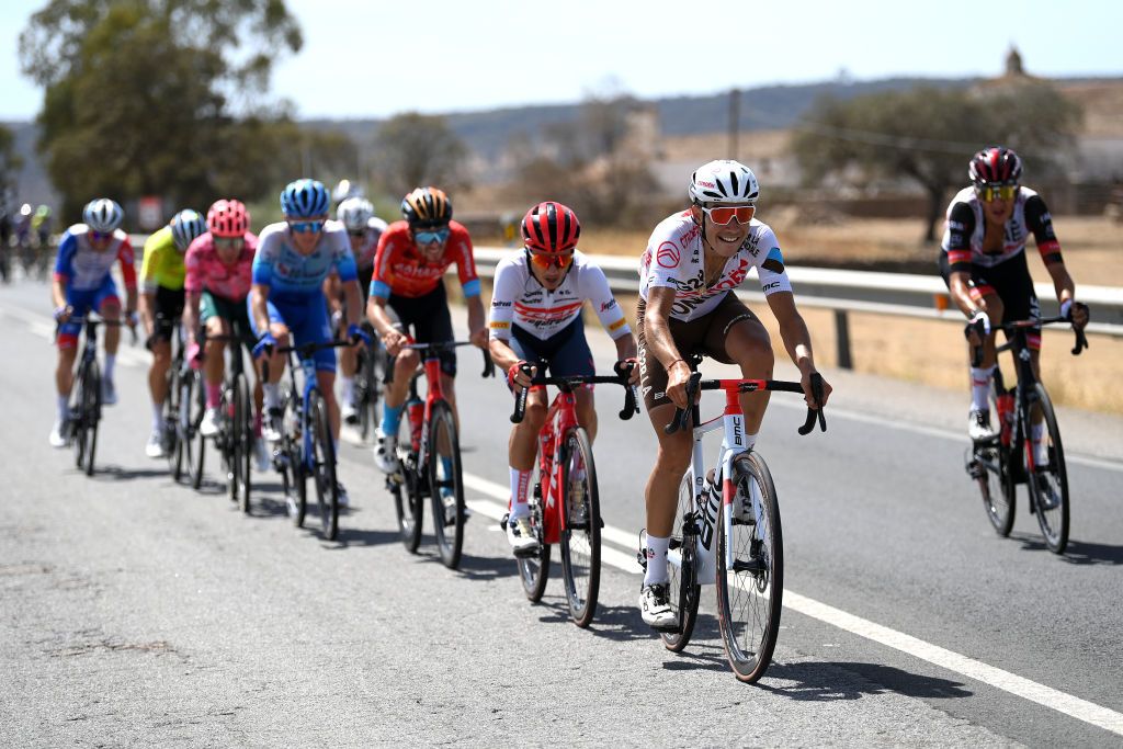 MONASTERIO DE TENTUDA SPAIN SEPTEMBER 07 Clment Champoussin of France and AG2R Citren Team attacks during the 77th Tour of Spain 2022 Stage 17 a 1624km stage from Aracena to Monasterio de Tentuda 1095m LaVuelta22 WorldTour on September 07 2022 in Monasterio de Tentuda Spain Photo by Justin SetterfieldGetty Images