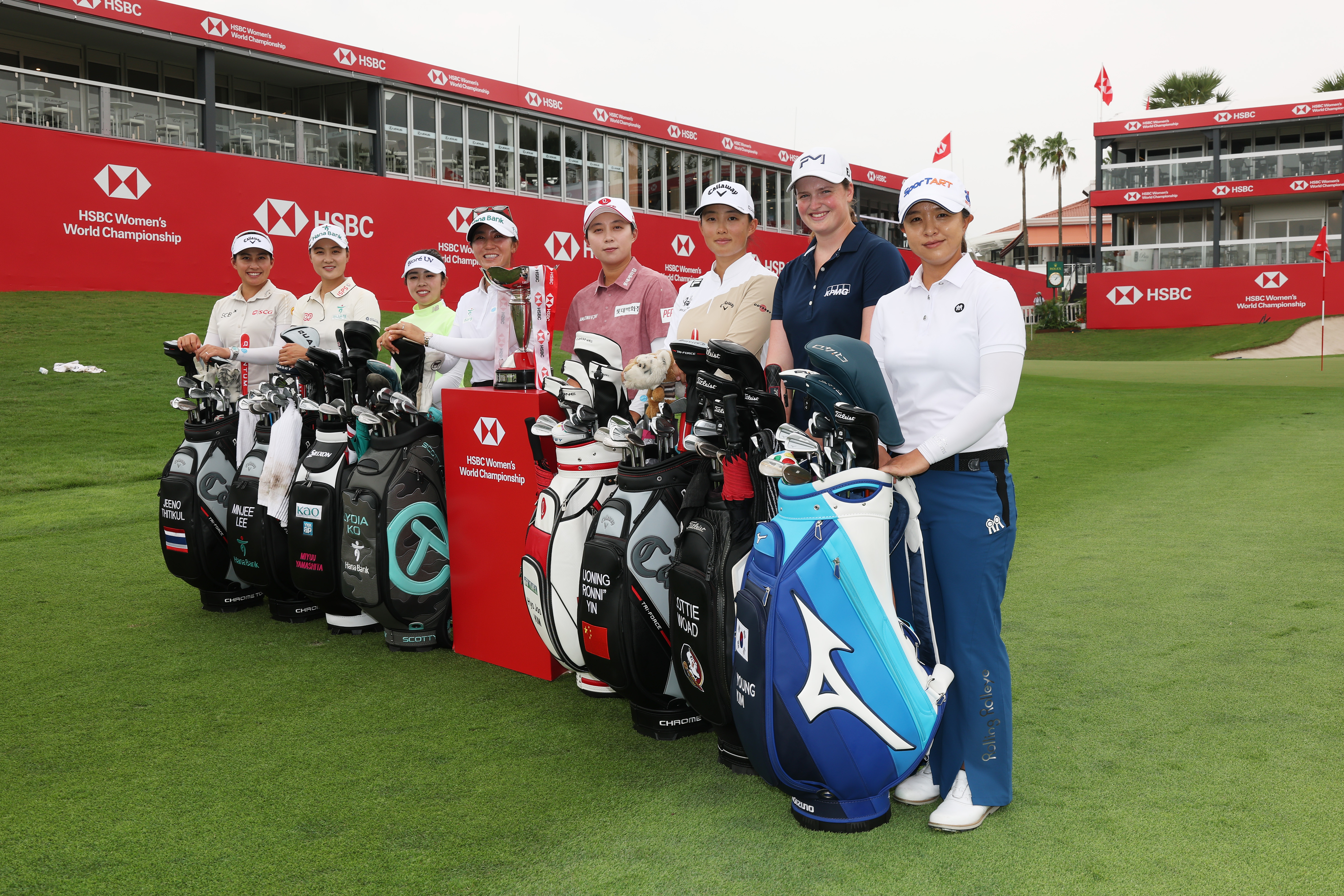 (L-R) Jeeno Thitikul, Minjee Lee, Miyu Yamashita, Lydia Ko, Hyo Joo Kim, Ruoning Yin, Lottie Woad and Sei Young Kim