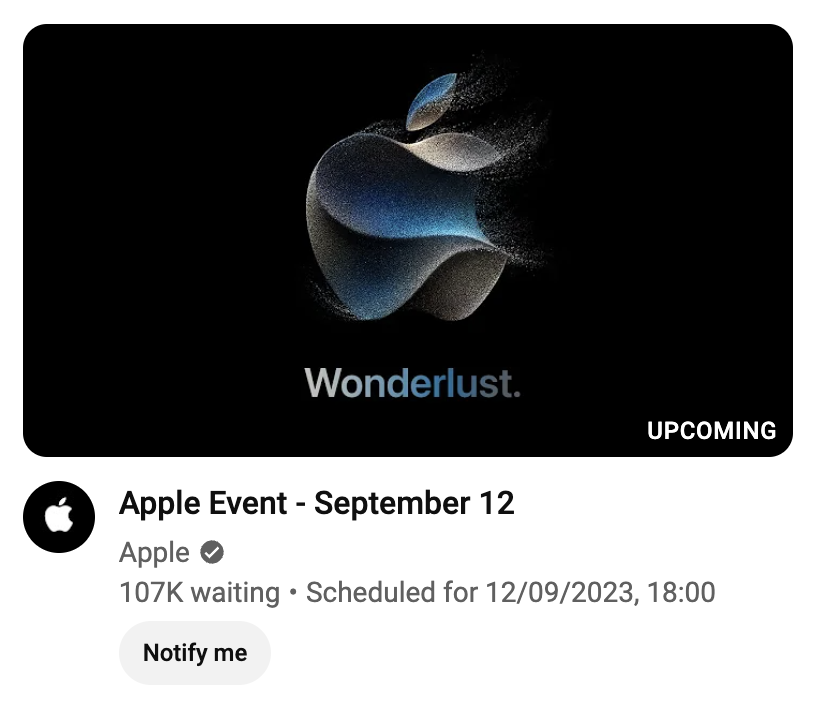 Apple Event live stream numbers on YouTube