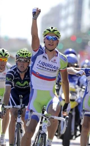 Peter Sagan (Liquigas-Cannondale) takes the stage win