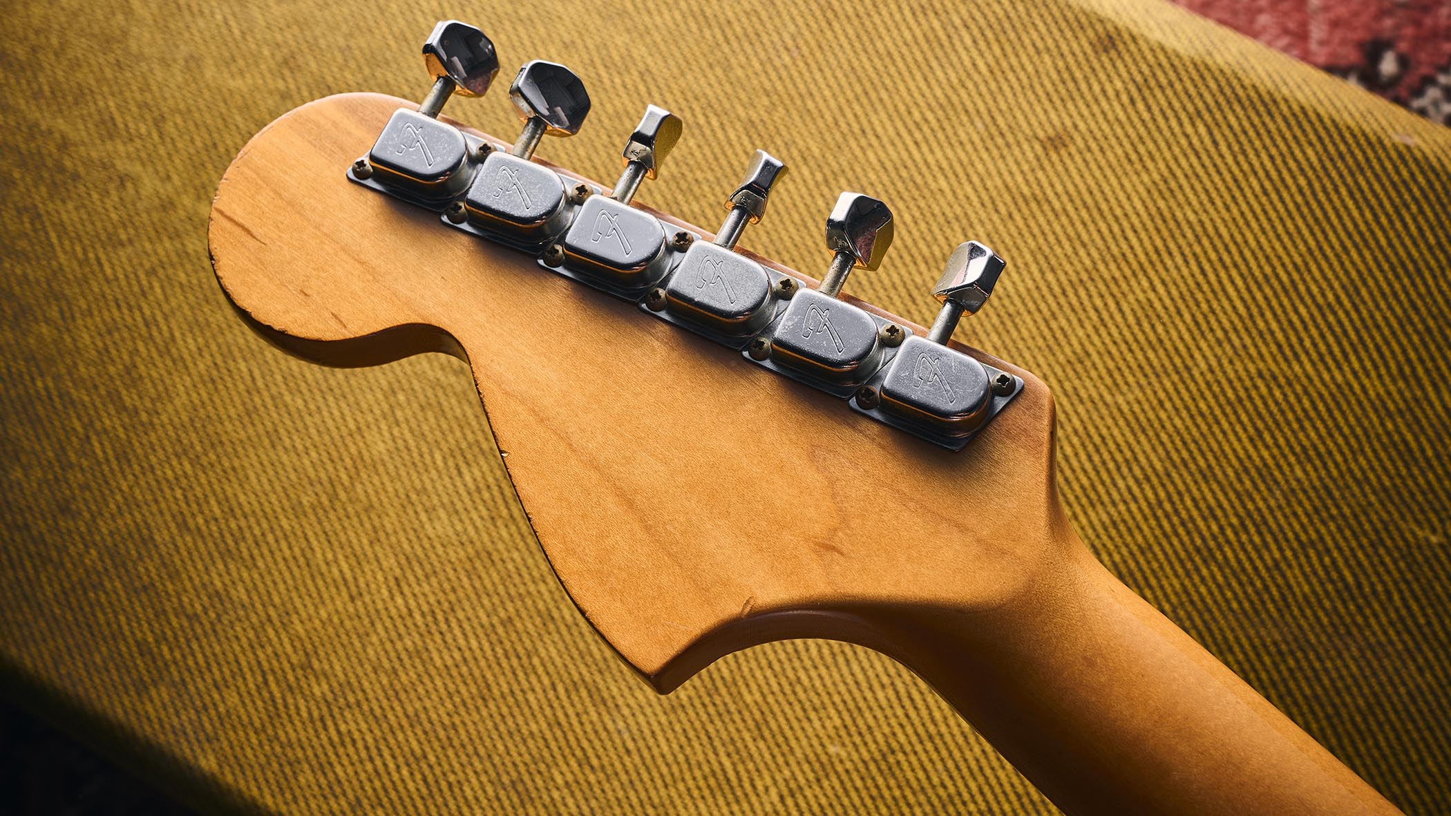 The tuners on a 1969 Fender Stratocaster