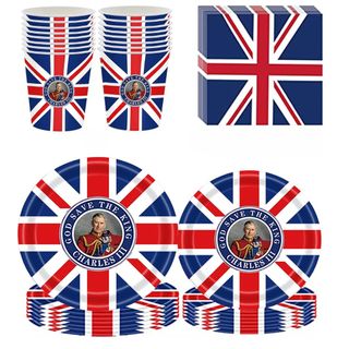 Union Jack paper plates cups and napkin coronation decorations