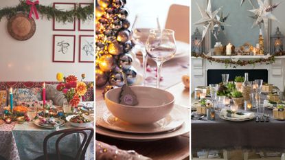 composite of three different Christmas tablescaping trends