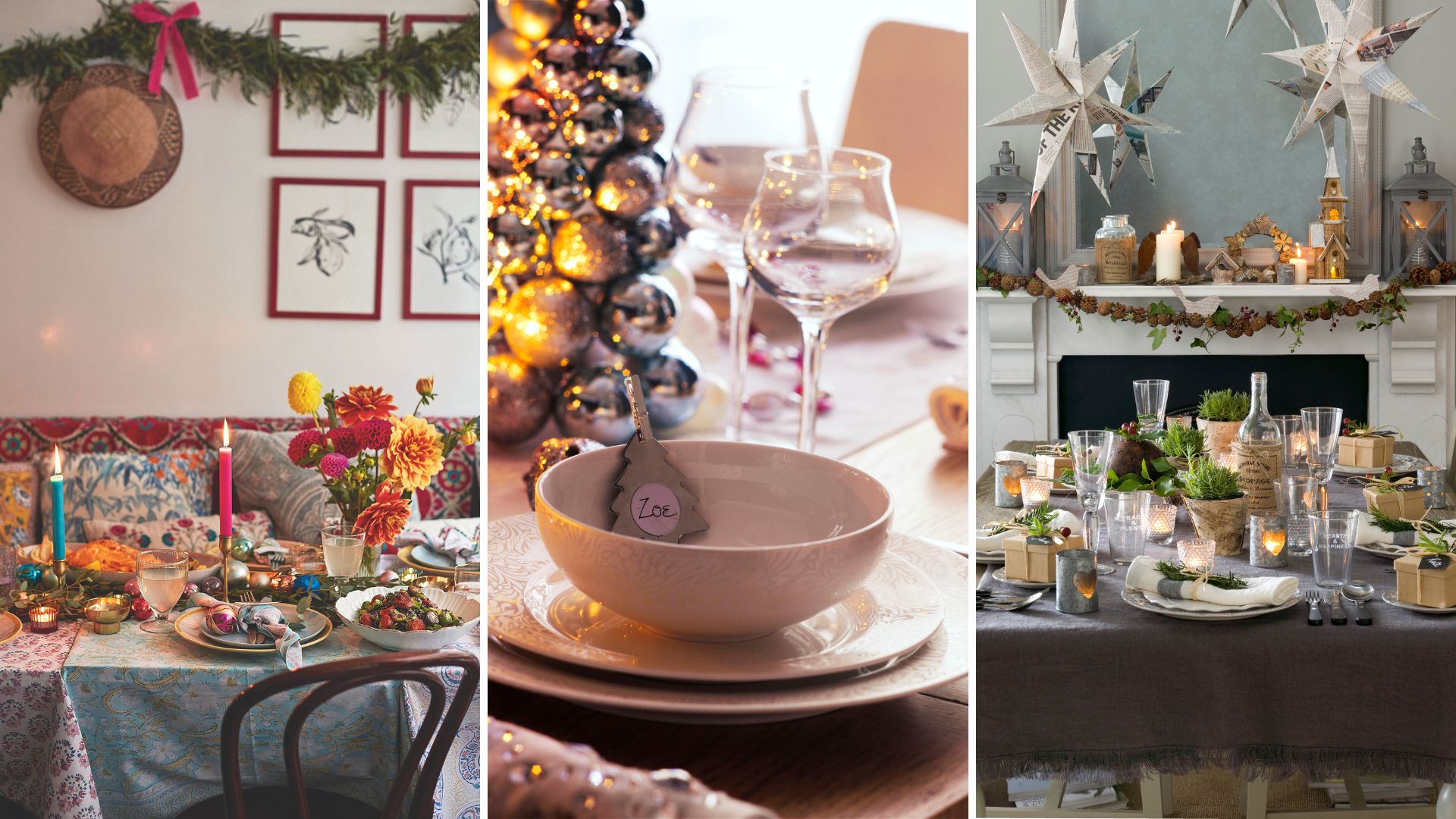 composite of three different Christmas tablescaping trends