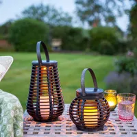 Lights4fun Set of 2 Rattan Solar Powered LED Outdoor Garden Lanterns