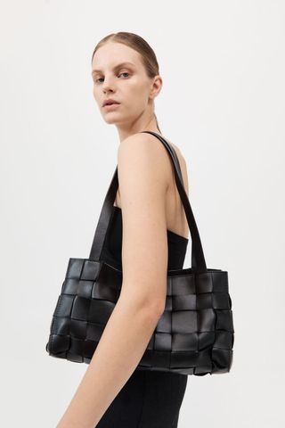 Slim Woven Tote - Black