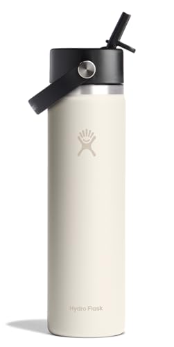 Hydro Flask Water Bottle - Insulated Stainless Steel - Wide Straw Lid, Non Spill, Leakproof in 24 Oz Ivory