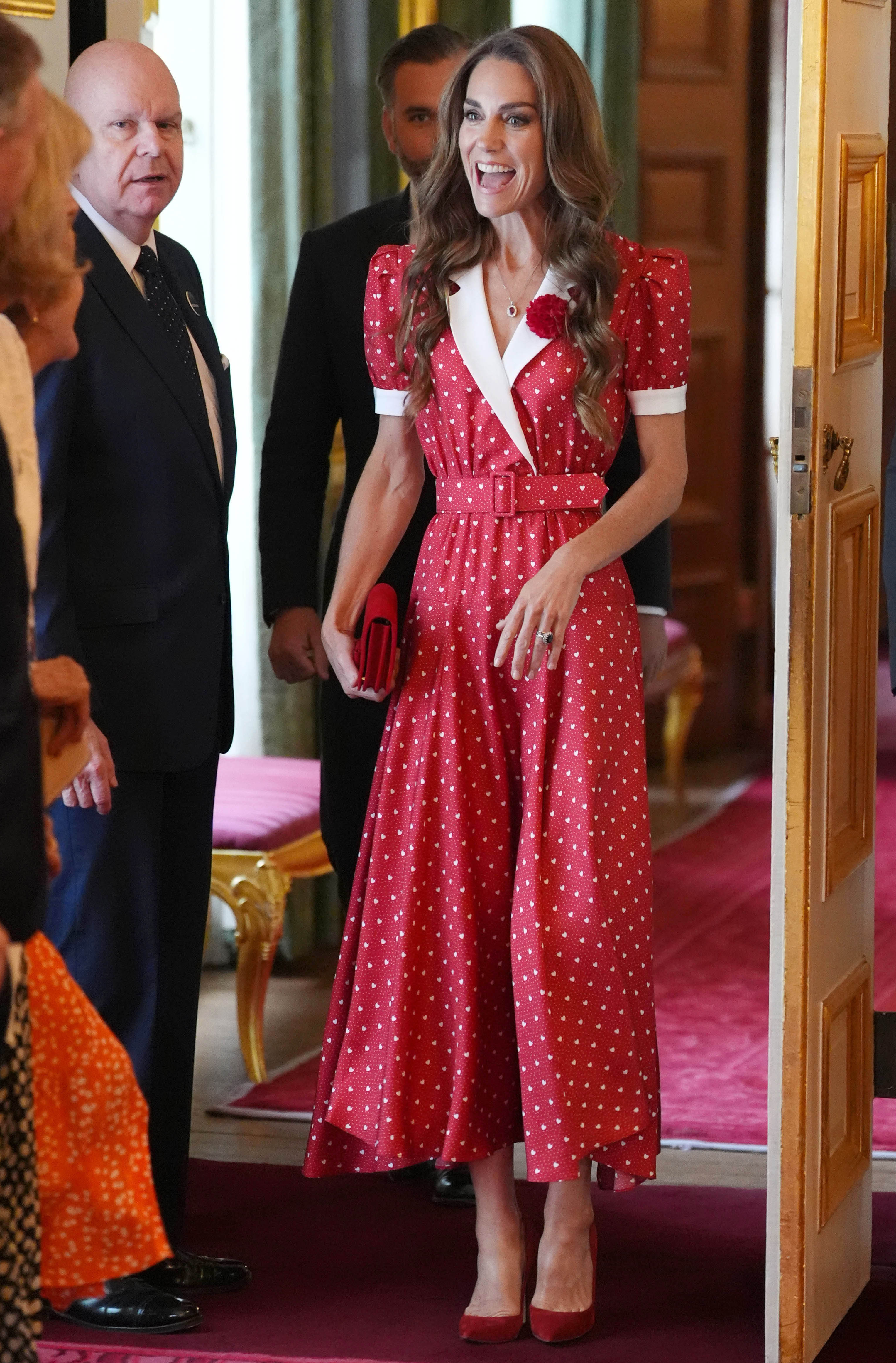 Princess Kate in a red polka dot dress