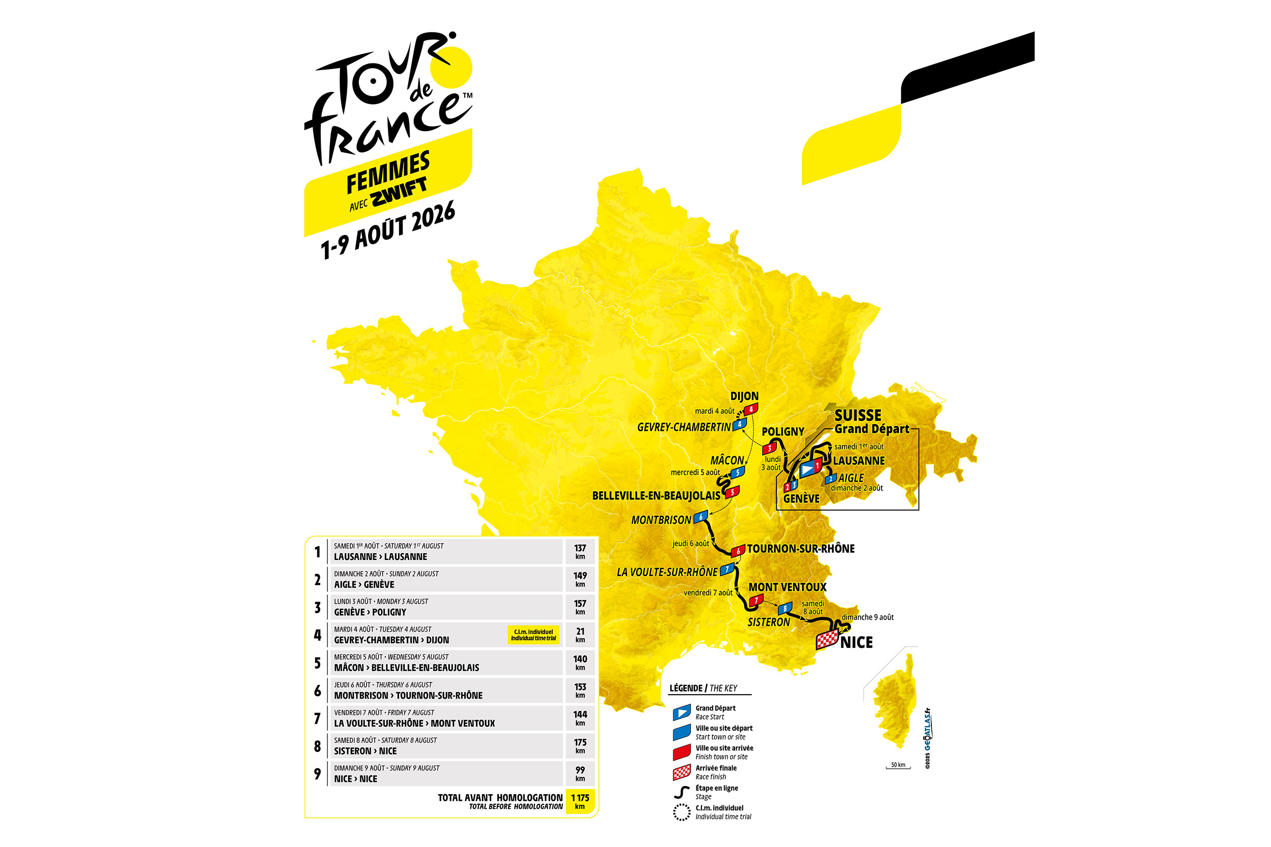 Tour de France Femmes 2026 map