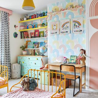 Childrens room with toys on display and stored on shelves and boxes