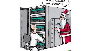 A satirical Santa cartoon generated using AI