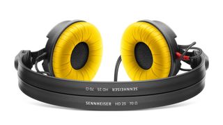 Sennheiser HD 25 headphones with yellow ear cushioning