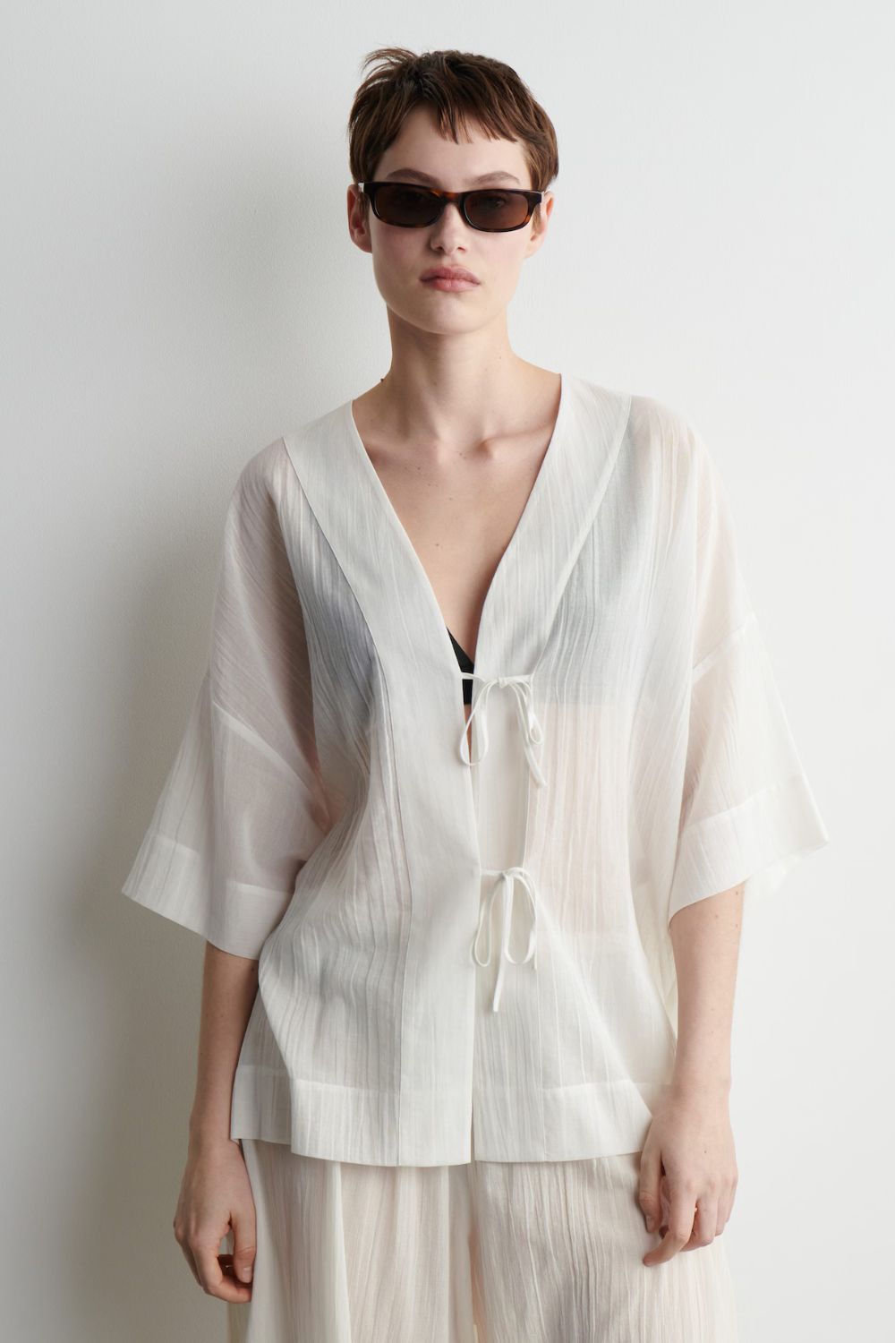 COS Crinkled Tie-front Beach Shirt
