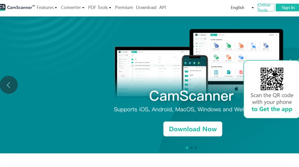 CamScanner website screenshot (June 2025).