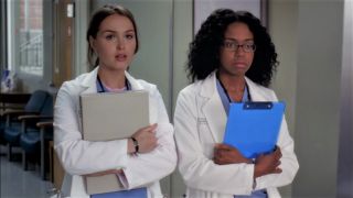 Camilla Luddington and Jerrika Hinton on Grey's Anatomy.