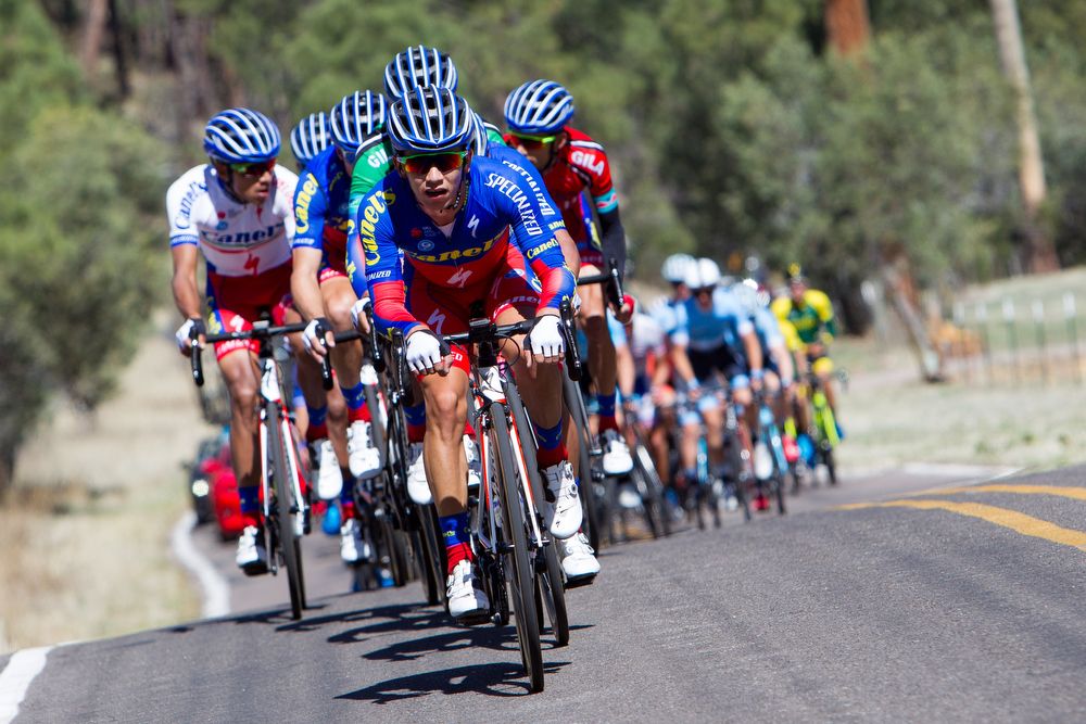 A Canel's rider on the front of the field during stage 2 at Tour of the Gila.
