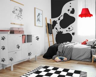 Black and red Cruella inspired kid's bedroom by Mattress Next Door