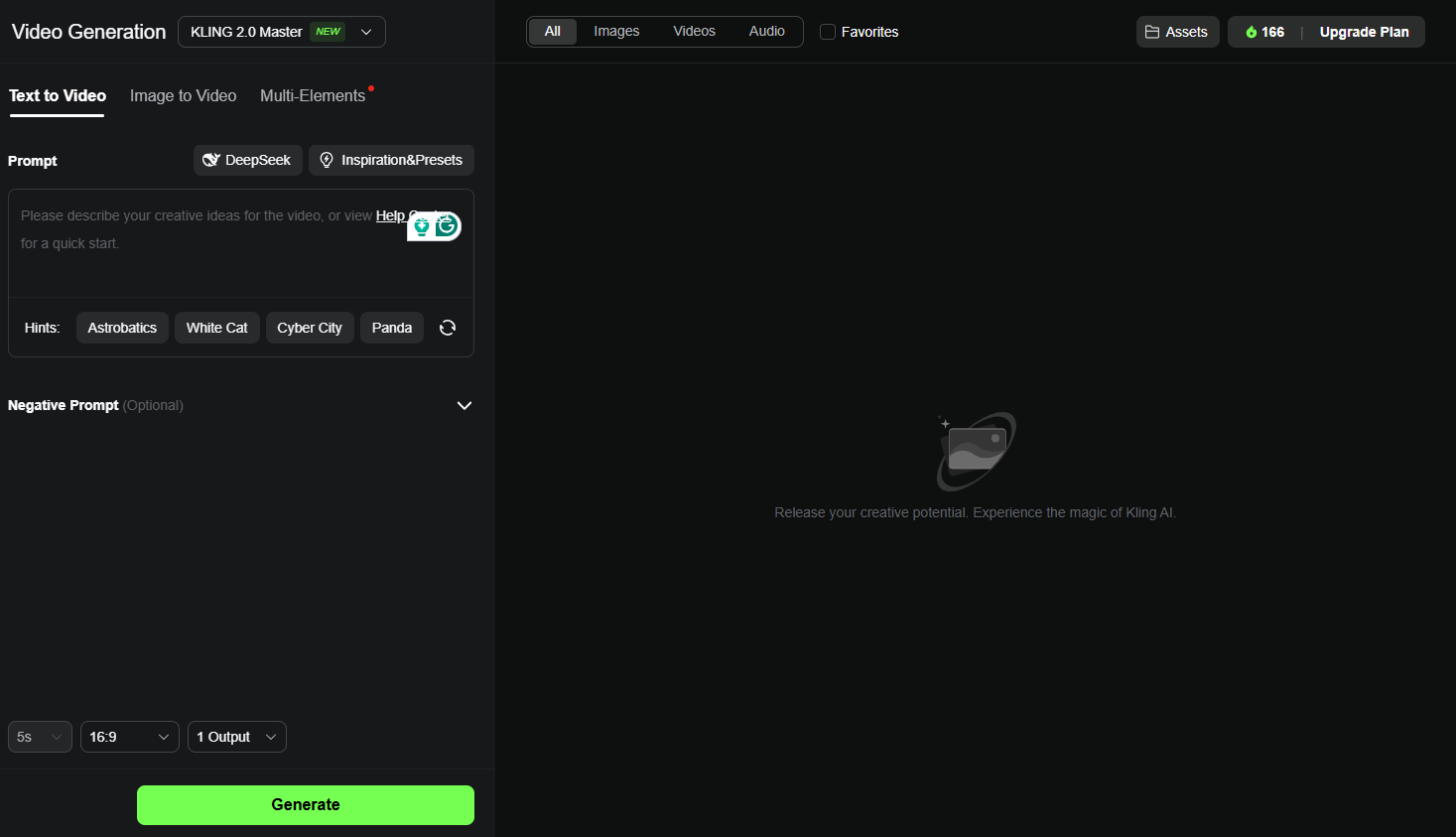 A screenshot of Kling AI