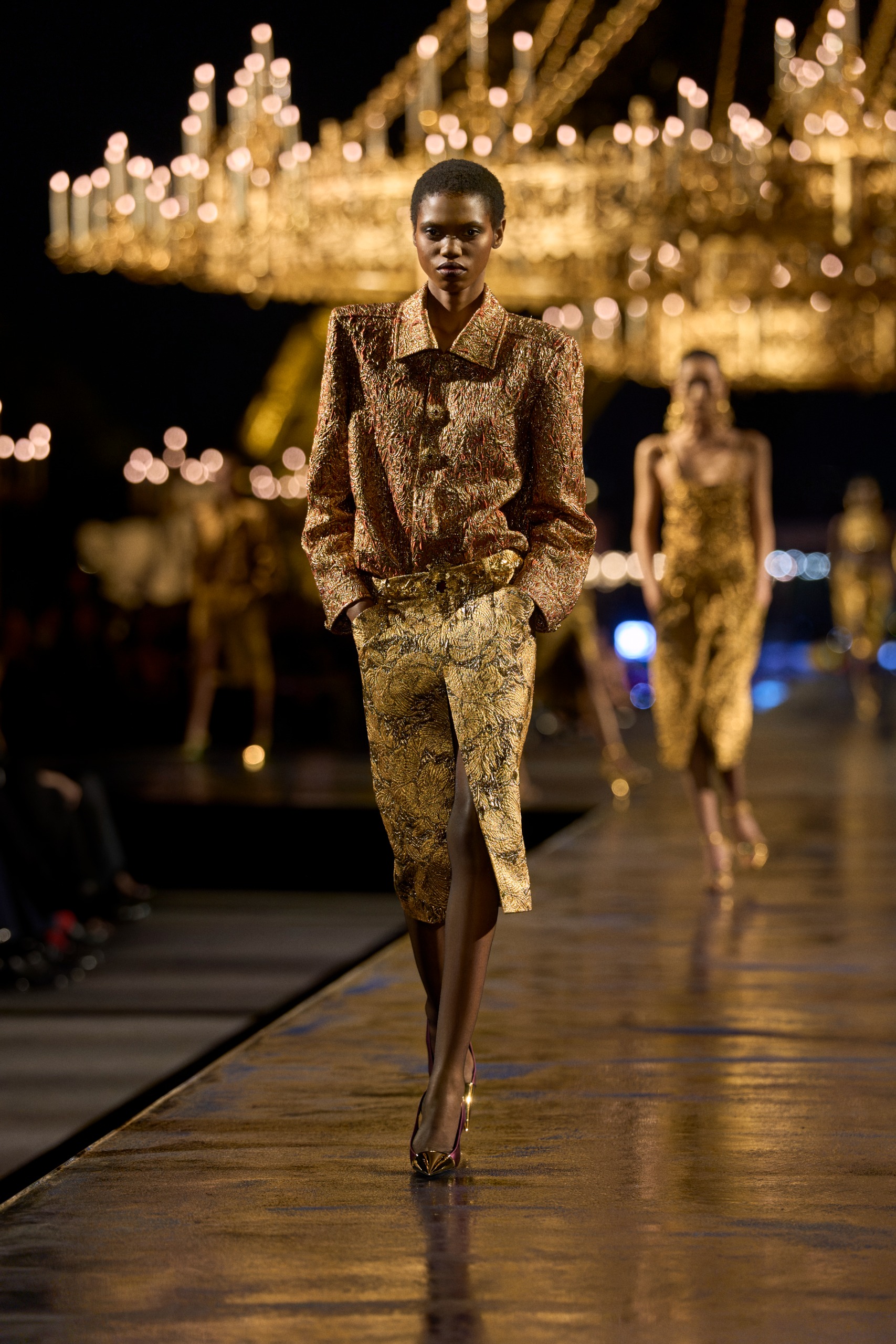 models walking the runway at the Saint Laurent spring/summer 2027 show during Paris Fashion Week