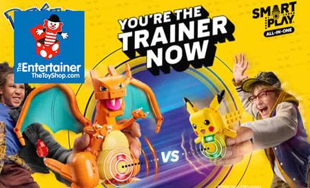 the entertainer logo top left with pokemon toys and graphics