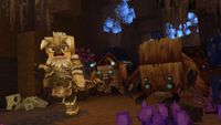 Hytale launch times: A character wearing fur armour and holding a bow running away from large bugs inside a cave.