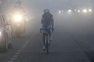 Simone Stortoni (Colnago - CSF) takes second in the fog.