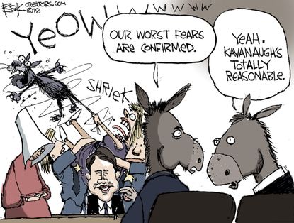 Political cartoon U.S. Brett Kavanaugh confirmation Democratic protests