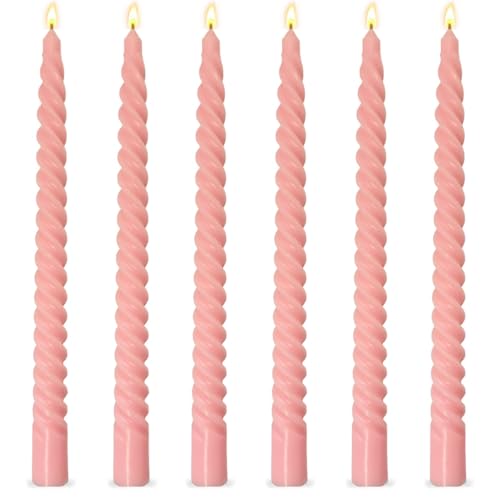 6 Pack 10 Inch Pink Spiral Taper Candles for Holiday Home Decoration, Unscented Dripless Twisted Candlesticks for Dinner Party Wedding Valentine&#039;s Day Baby Shower and Easter