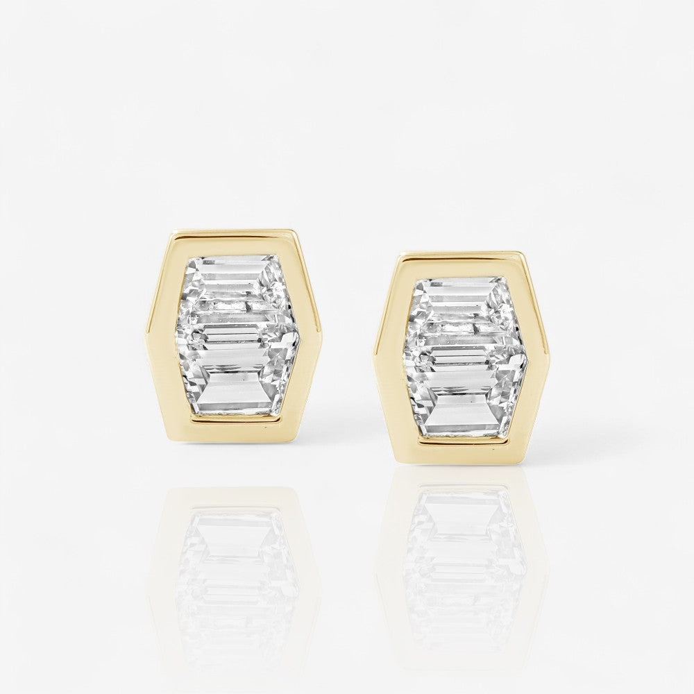 0.52 Ctw 14kt Gold Bezel Set Lab Grown-Grown Trapezoid Cut Diamond Earrings Yellow Gold