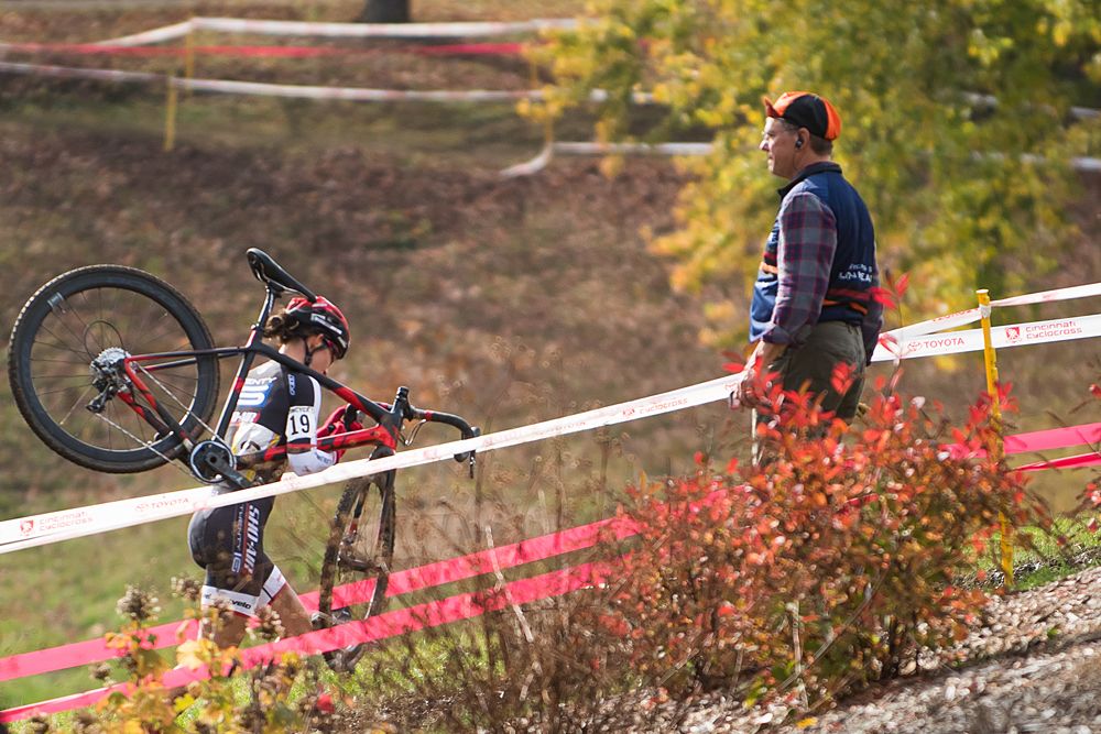 Allison Arensman (USA) Twenty16 p/b Sho-Air makes her way over the barriers during the final two laps of racing.