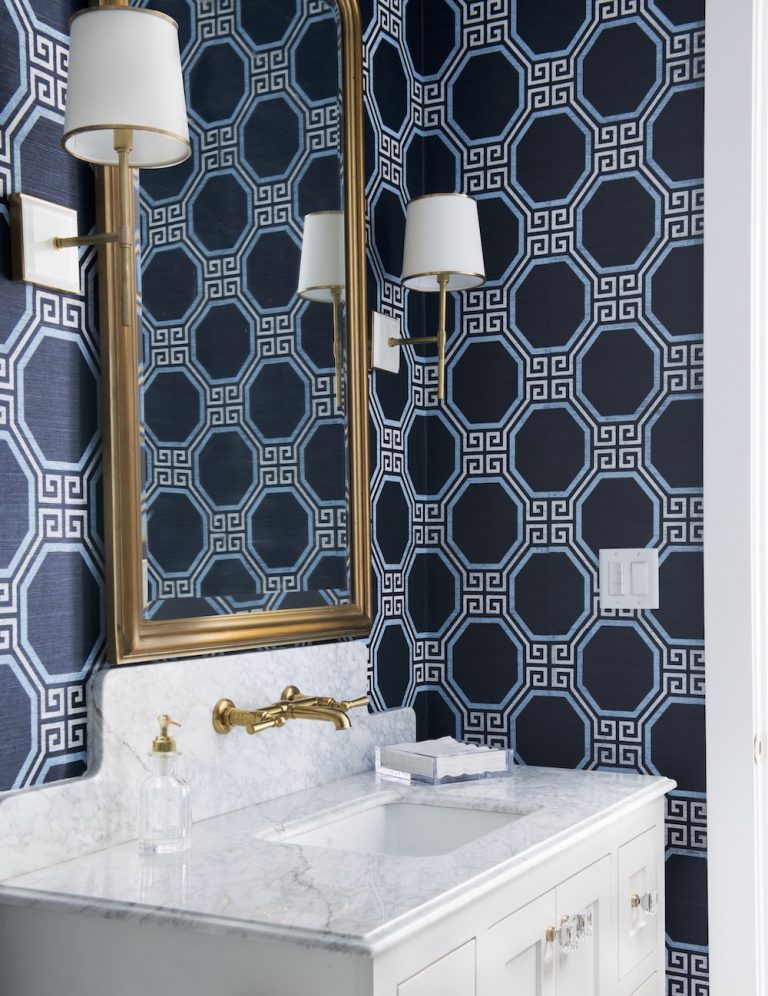 Geometric wallpaper in downstairs loo