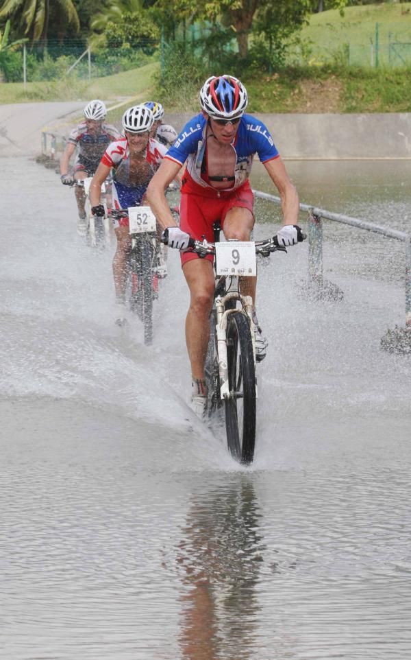 Thomas Dietz leads through a water crossing