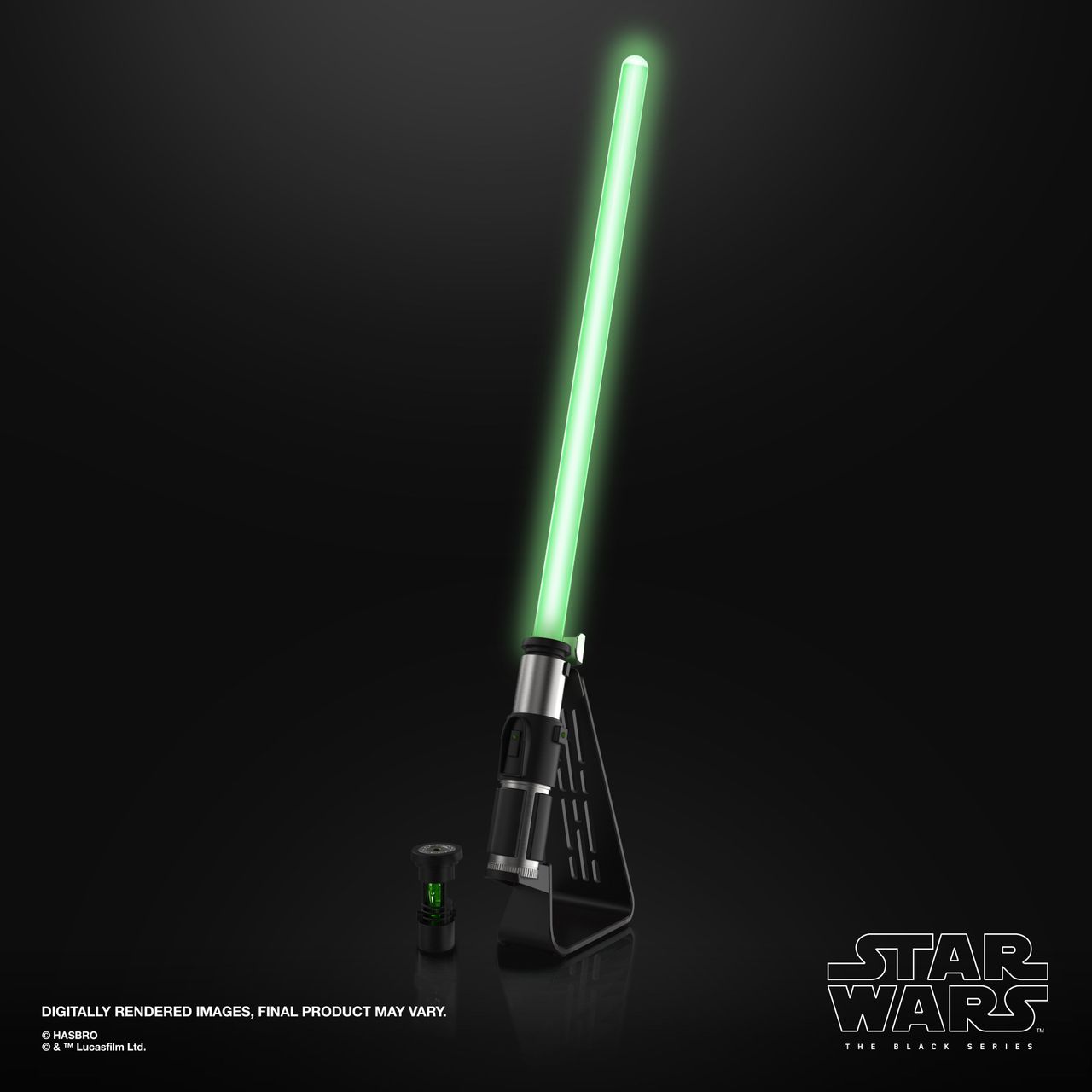 Star Wars: The Black Series Yoda Force FX Elite Electronic Lightsaber on a black background