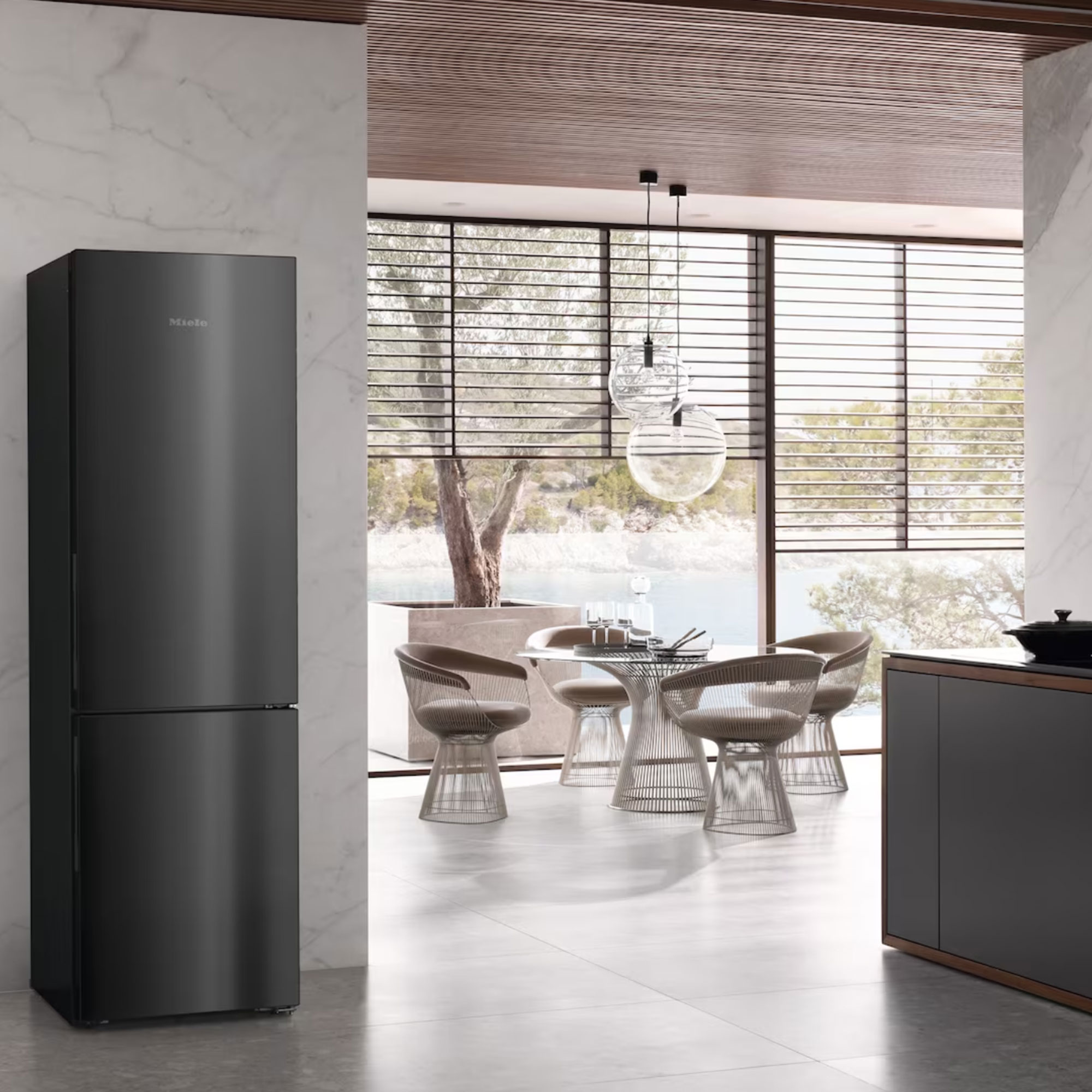 Modern kitchen with standalone fridge freezer