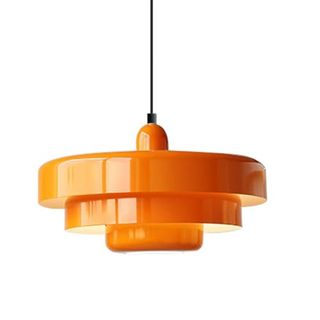 Qepeety Mid Century Pendant Lamp 1-Light Orange Ceiling Pendant Light 3-Layer Shade Design Scandinavian Style Metal Flush Mount Light Fixtures for Dining Table Kitchen Island Hallway (orange)