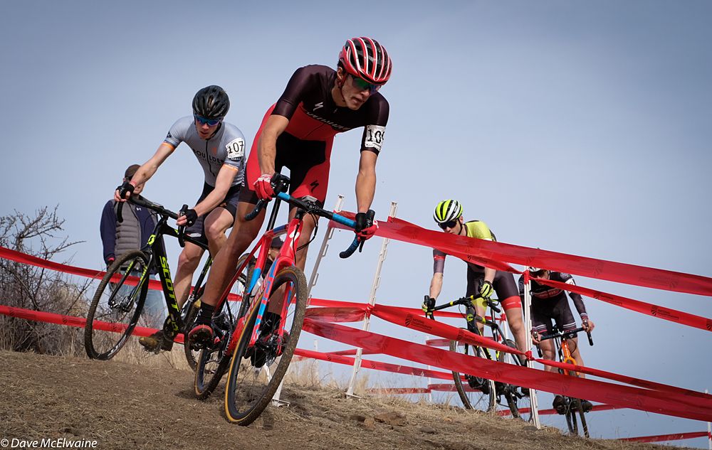 Chris Blevins (Specialized) riding some downhill switchbacks