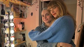 Cara Delevingne and Taylor Swift hug backstage at a London performance of Cabaret