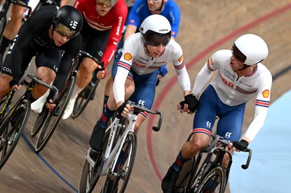 Mark Stewart and Ollie Wood in the Madison at the 2023 World Championships