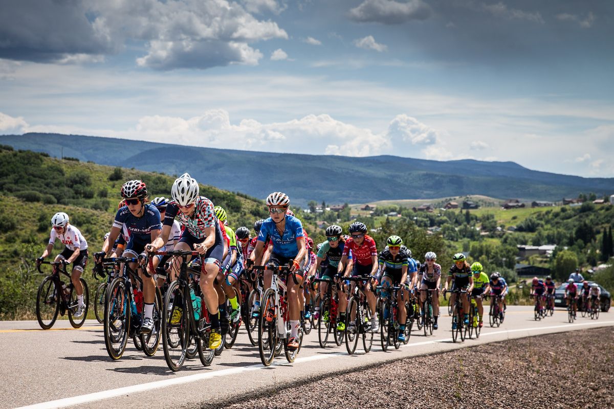 The peloton makes its way up the first QOM of the day on stage 1 of the Colorado Classic on August 22, 2019 in Steamboat Springs, Colorado.
