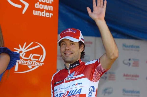 Oscar Freire (Katusha) on the podium after winning stage 4 of the Tour Down Under