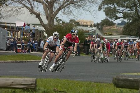 Brodie Talbot (Search2Retain/MyTeam2) leads the peloton around the streets of Ulverstone on stage eight.