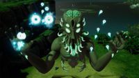 Palworld's Moon Lord boss, who is an enemy from the original Terraria. He's a big green monster with only a torso that floats, and has eyeballs all over him. 