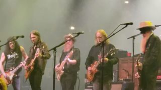 (from left) Slash, Myles Kennedy, Warren Haynes, and Billy Gibbons perform at Haynes' 2023 Christmas Jam